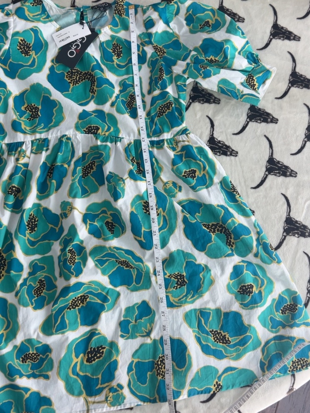 NWT GIGIO Teal Poppy Floral Cotton Babydoll Dress Size S - Picture 6 of 7